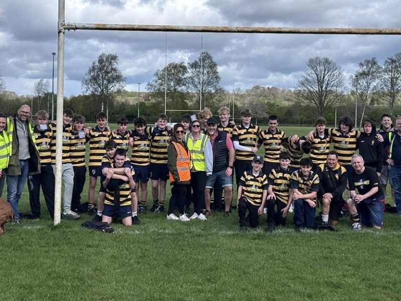 Players and supporters of Keynsham Rugby Club’s U15s at the end of their 15k sponsored walk from Bath