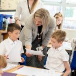 Hanham Abbots Junior School headteacher Gabby Howells with some of her Year 5 pupils