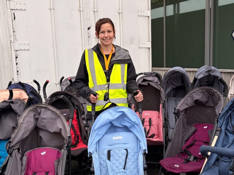 Seonaid Davis from Baby Bank Network with some of the abandoned pushchairs